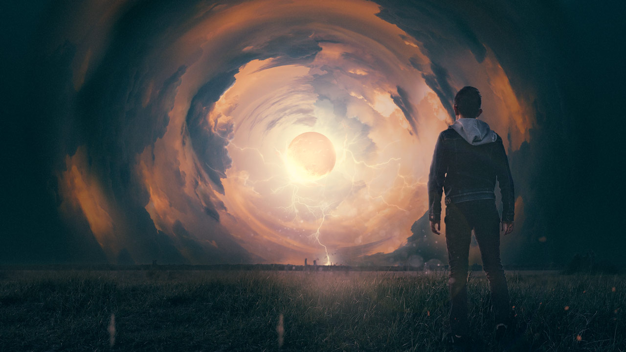 Fantasy image with man in a field