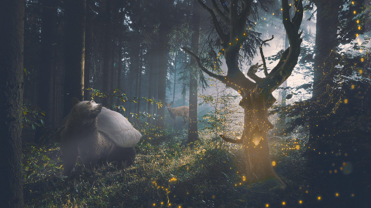 Fantasy image with animals and trees