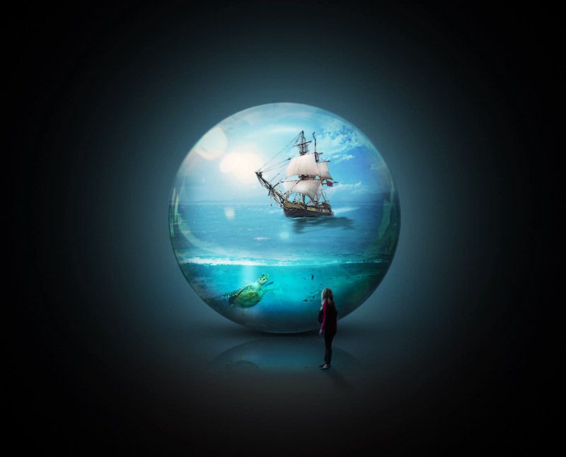 Fantasy image with woman and crystal ball
